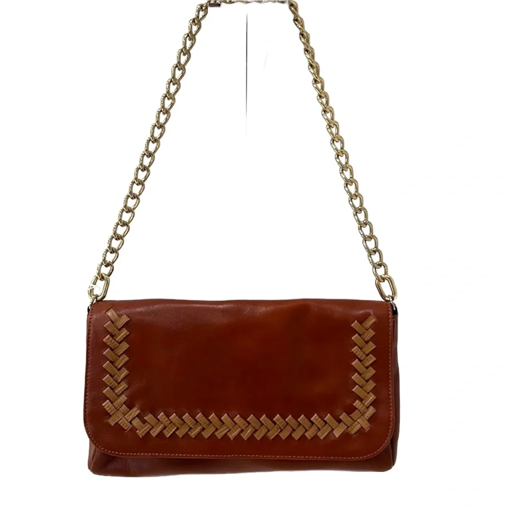 Antonio Melani Purse Leather Brown/Tan - Gold Chain Hand Bag